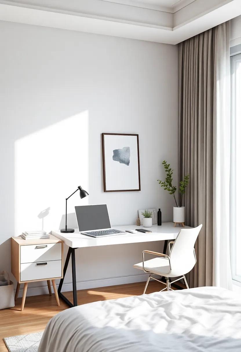 Minimalist desk - If you​ work from home, select a sleek desk that promotes productivity without drawing attention away from your rest space