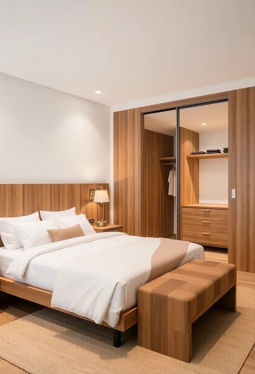 Natural wood finishes that bring warmth ⁤and texture to both the⁤ bedroom and closet areas