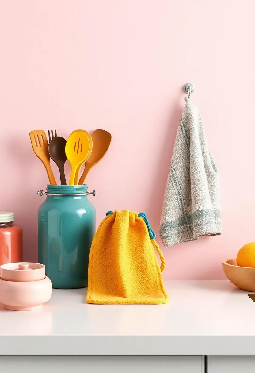 Accessory Harmony: Coordinate utensil jars, pot holders, and dish towels in complementary colors for a cohesive look