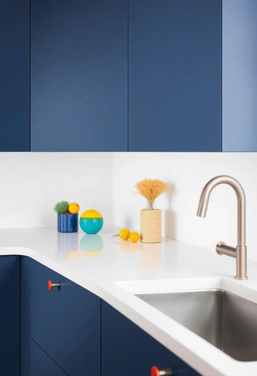 Bold Hardware: Replace standard hardware with colorful knobs and pulls that enhance the cabinetry without overwhelming the space