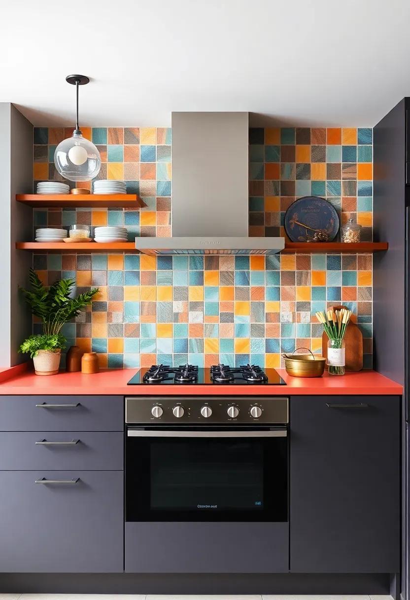 create a Colorful Backsplash: Use vibrant tiles or patterned wallpaper as a focal point that adds personality to your cooking area