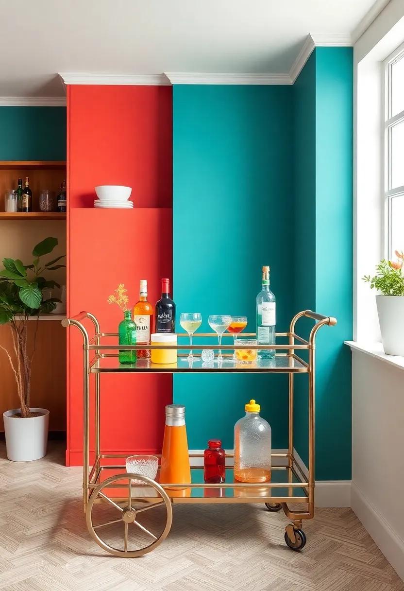 Rainbow Bar Cart: Style a bar cart in a mix of bright colors for both functionality and a fun festive touch