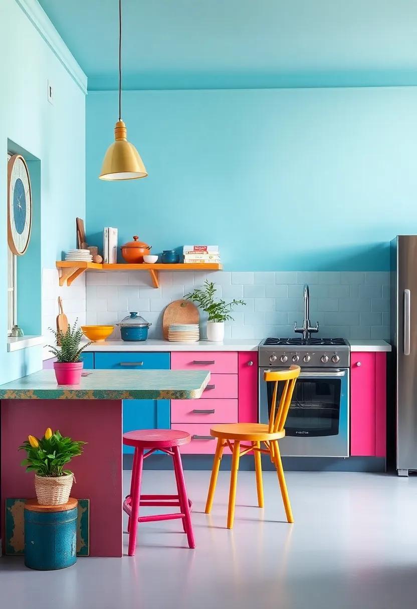 Upcycled palette: Transform old furniture with a coat of mismatched yet vibrant paint to create a unique and eclectic style