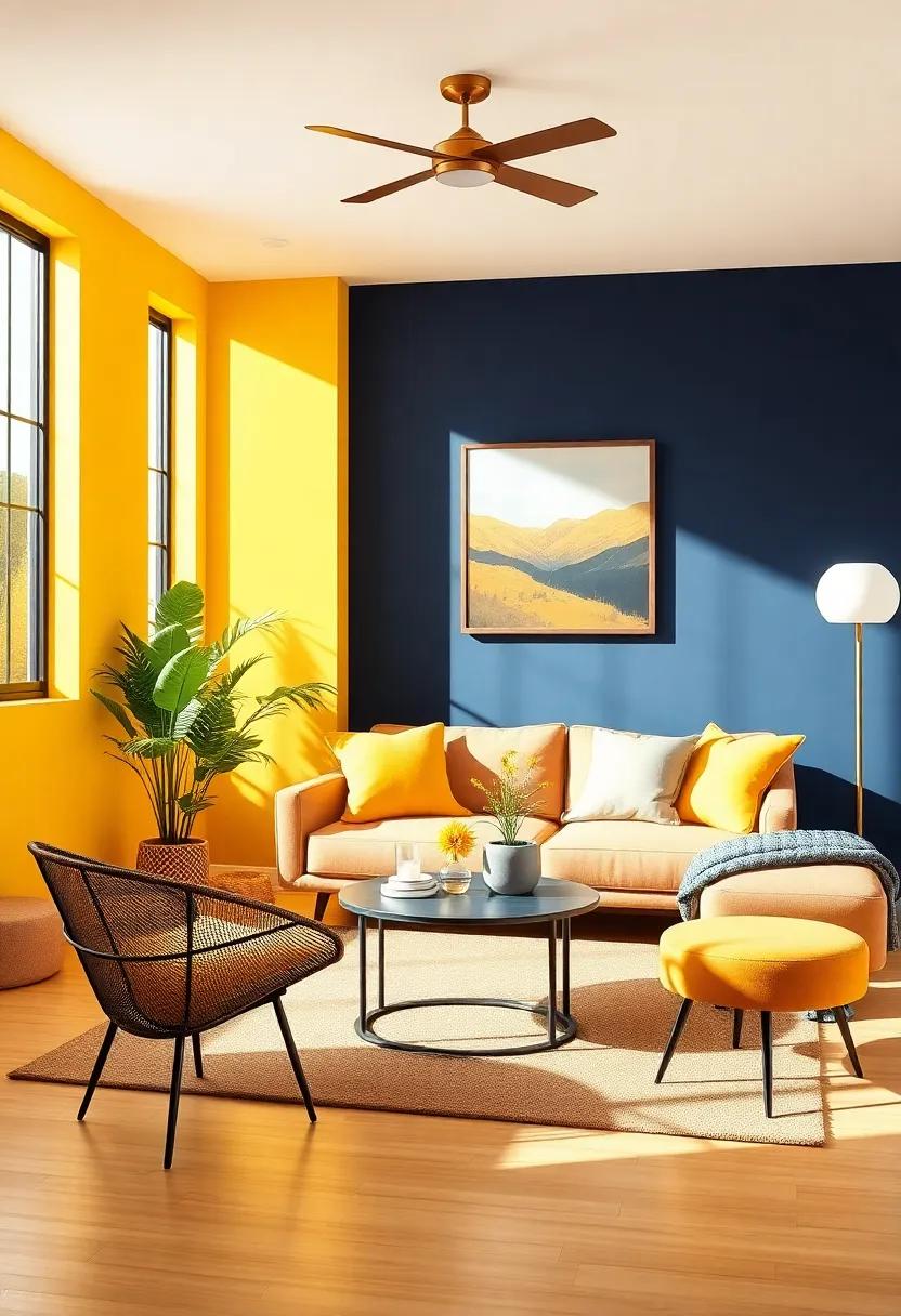 chic Harmony Between Sunlit Mustard⁣ Yellow and Deep Navy Blue