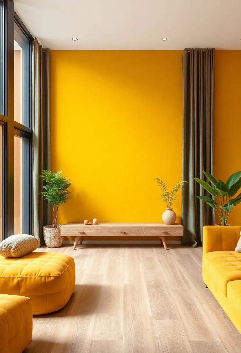 The Perfect Complement: Mustard⁣ Yellow and Natural Wood Elements