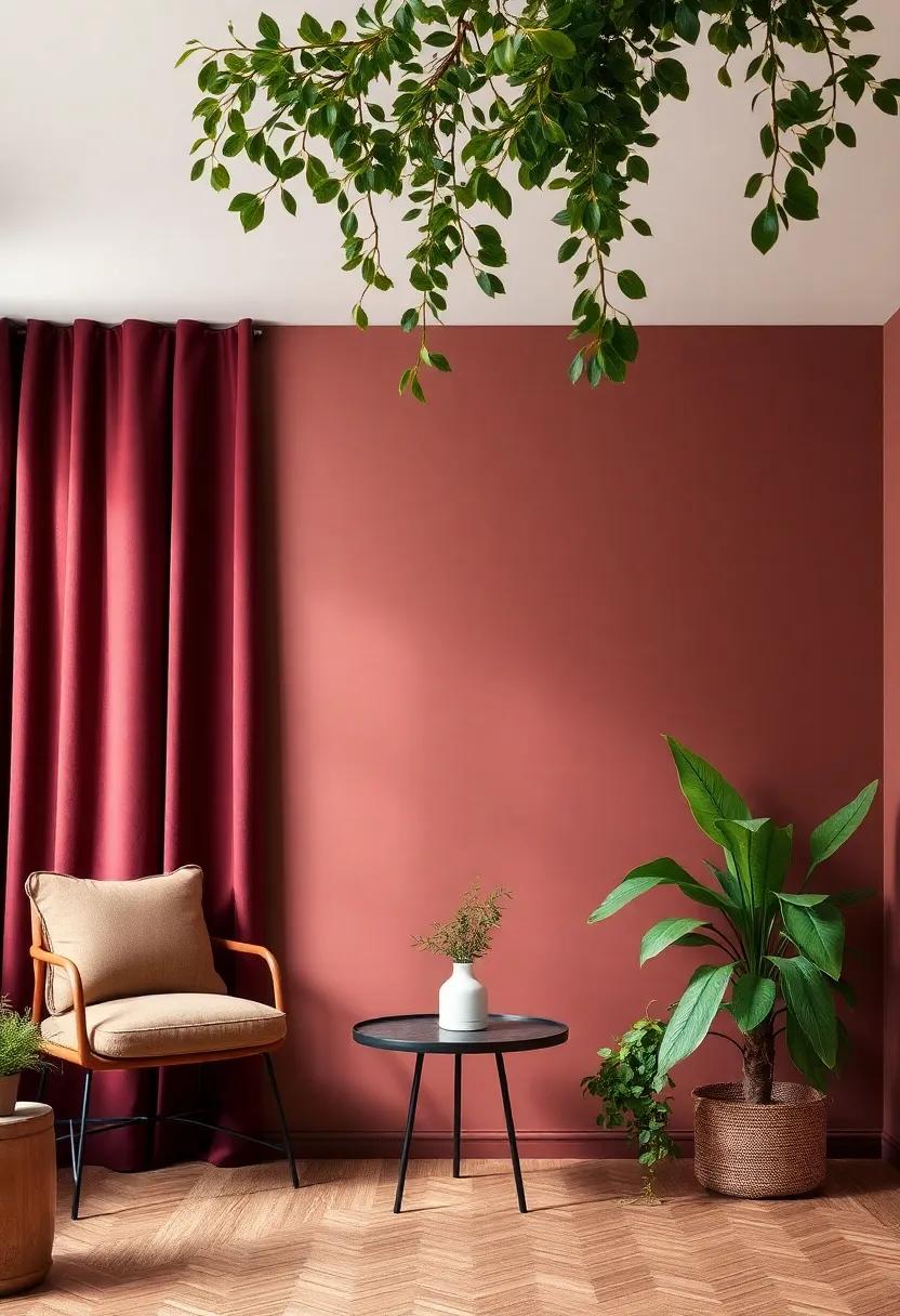 Bringing Nature indoors⁢ with Greenery Against ‌Burgundy and ‍Taupe