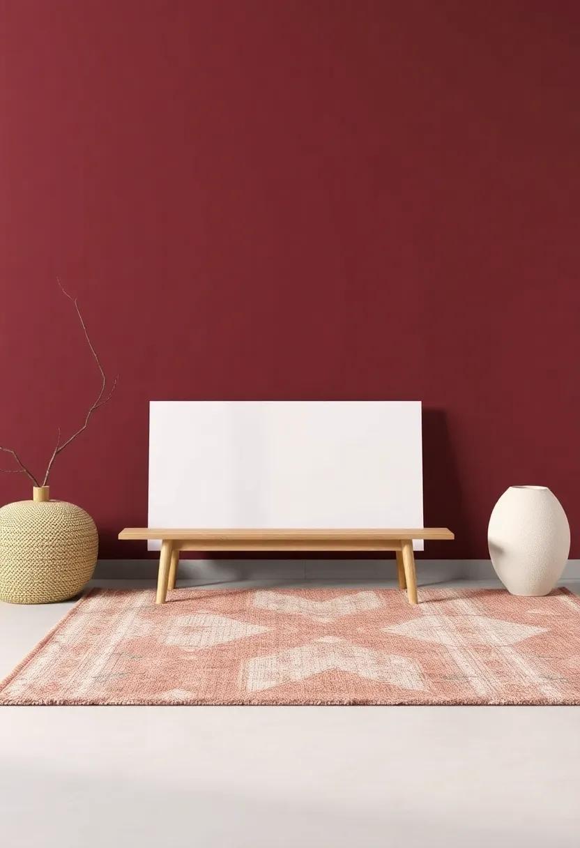 Layered Rugs​ in burgundy⁣ and Taupe for Visual and Physical⁤ Warmth