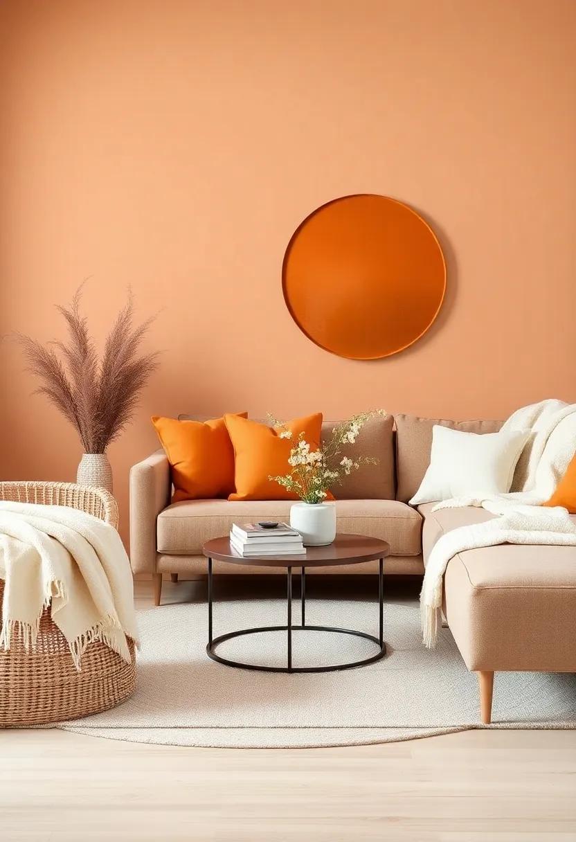 Elevate Your Living Room with⁢ Muted‍ Orange ⁢Cushions and Soft ⁤Ivory Throws