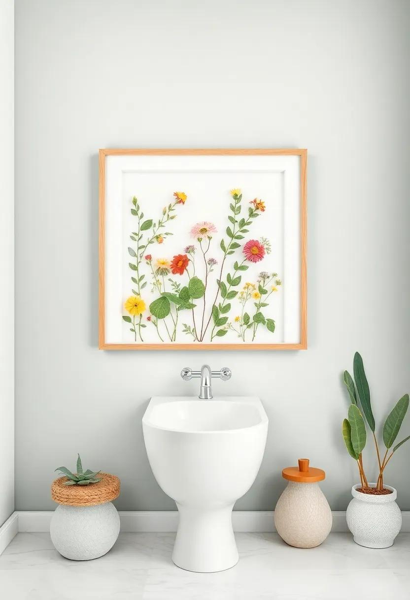 Botanical Wall Art: Frame pressed flowers or​ leaves to create unique wall art that brings the beauty of nature indoors and⁤ adds a personal touch‌ to your bathroom décor