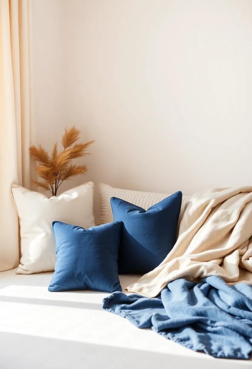 Accessorizing with ⁤Confidence: Pillows and Throws​ in Navy and​ Beige