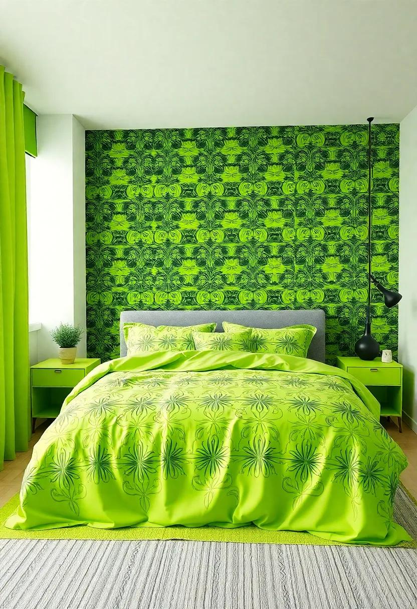 Incorporating Neon Green Patterns in Bedding and Textiles