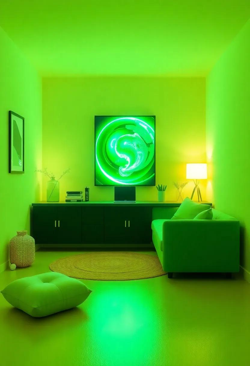 Artistic Displays: Incorporating Neon green Artwork and Décor