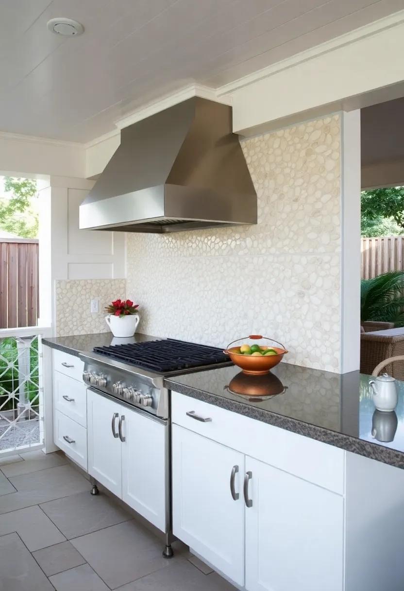 21) ⁣Seaside Chic: Choose light hues and shells embedded in resin for a coastal-themed backsplash that brings the beach vibe ⁢right to your‍ outdoor space