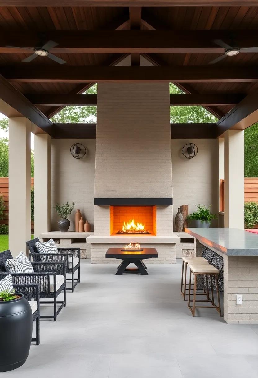 Elevate​ Outdoor Dining​ Experiences With a Chic Fireplace⁣ and Bar Setup