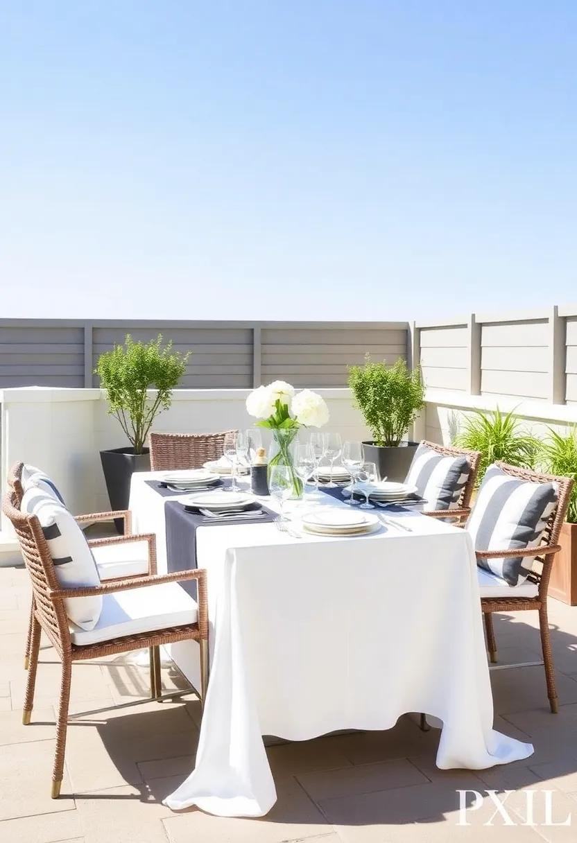 14) ⁢Monochromatic Elegance:‌ Elevate your outdoor dining ‍with monochromatic‌ tablecloths that lend a​ sophisticated and streamlined⁢ look to​ your setup