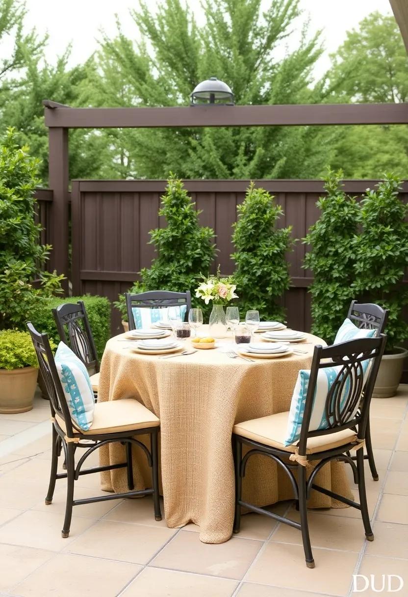 2) ​Rustic Burlap‍ Charm: Add a touch of rustic elegance to your outdoor ⁤setup with textured burlap⁢ tablecloths,⁢ perfect for a farmhouse-style dining experience