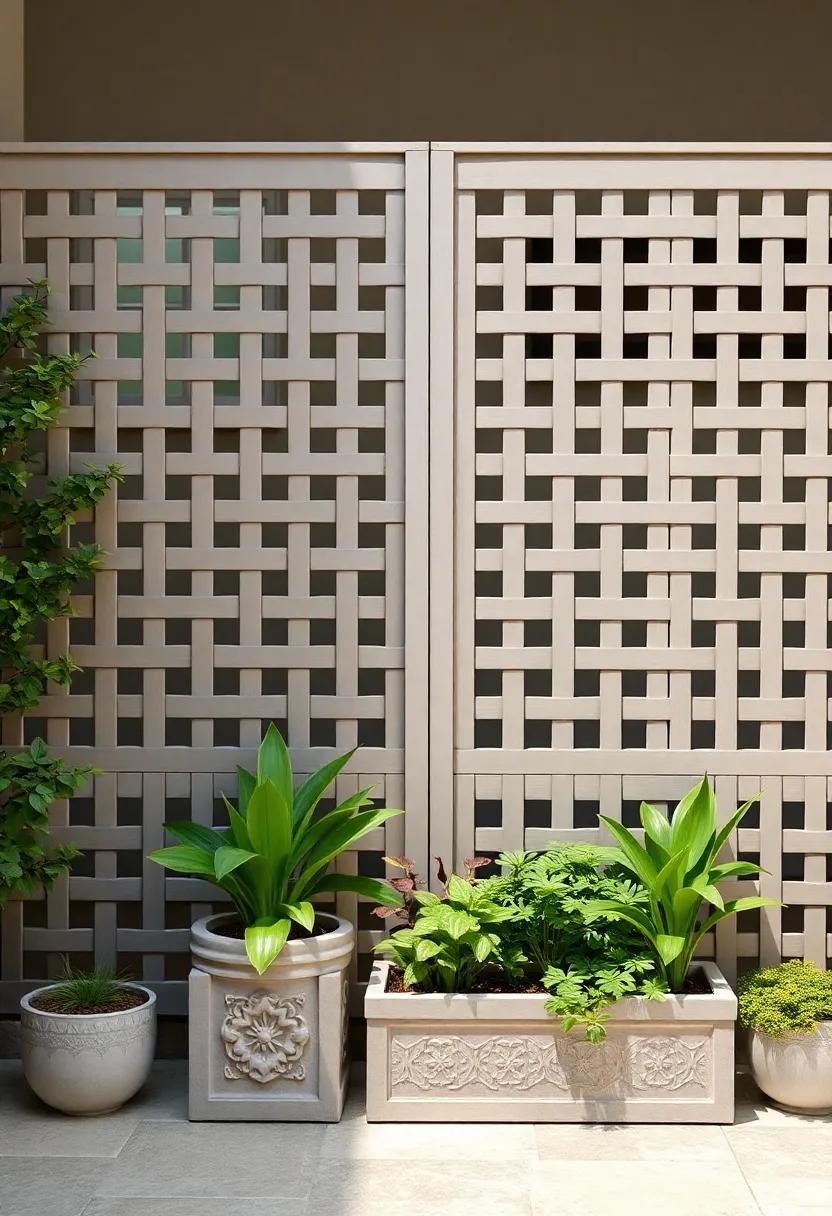 Decorative Planters at the Base: Enhance your‌ lattice screen ‍with decorative planters at the base, providing additional greenery and a ‌beautiful foundation