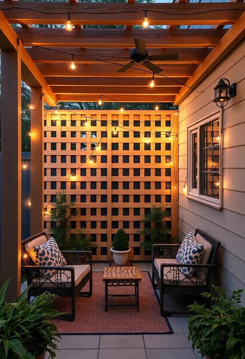 Lattice with String Lights: Infuse your ‍evenings with​ magic ​by adding ⁣string lights to your lattice, resulting in ⁣a cozy, illuminated corner of ⁢your patio