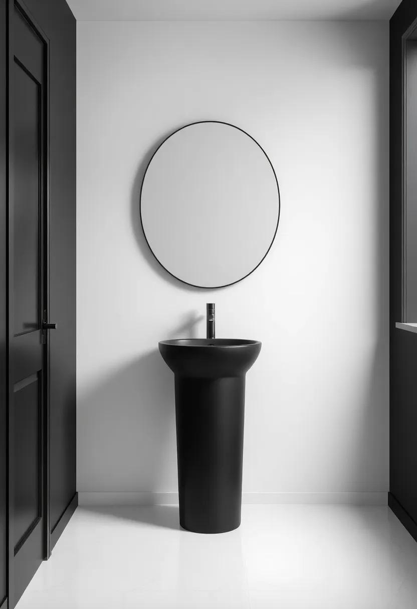 Bold Black: Make a statement with a matte black pedestal sink that offers a contemporary twist while ensuring it pairs beautifully with a variety of color palettes and fixtures