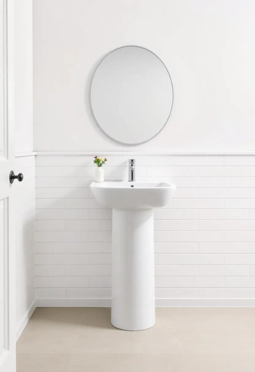 Minimalist Marvel: Embrace simplicity with a sleek, straight-edged pedestal sink. Its fresh, unadorned design creates a spacious feel and works well in modern spaces