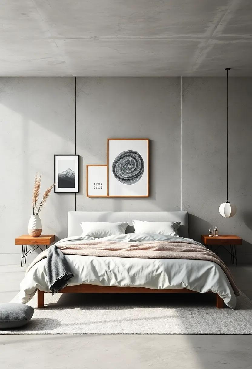 Curating an⁢ Artful Display in ⁣a Minimalist‌ Concrete Bedroom