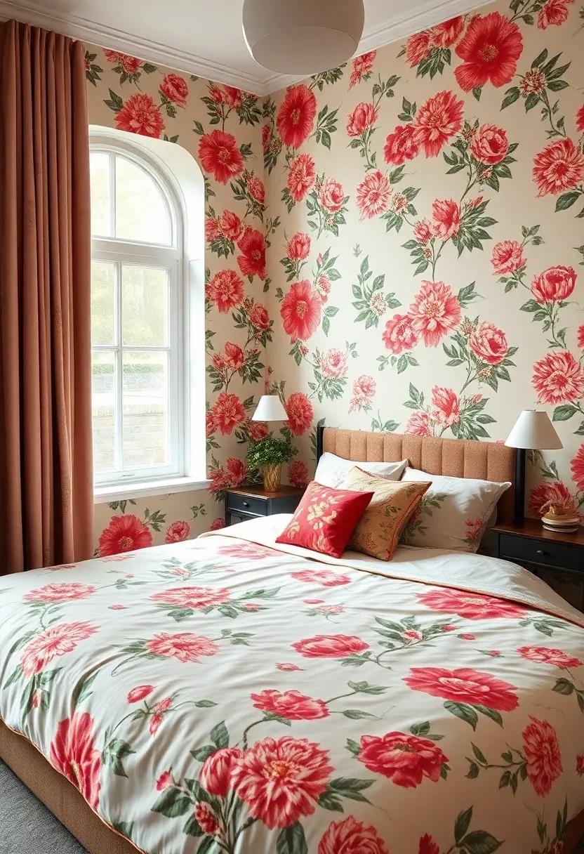 Daring Wallpaper: take a bold step with floral wallpaper that envelops your room ⁤in a charming retro‌ vibe, ideal for making a statement