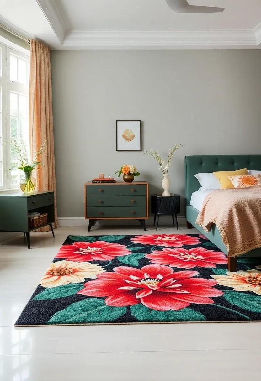 Floral Accent Rugs:‍ Add a pop of color to ⁤your floor with an area rug that showcases ‍large, blooming ‌flowers in complementary shades