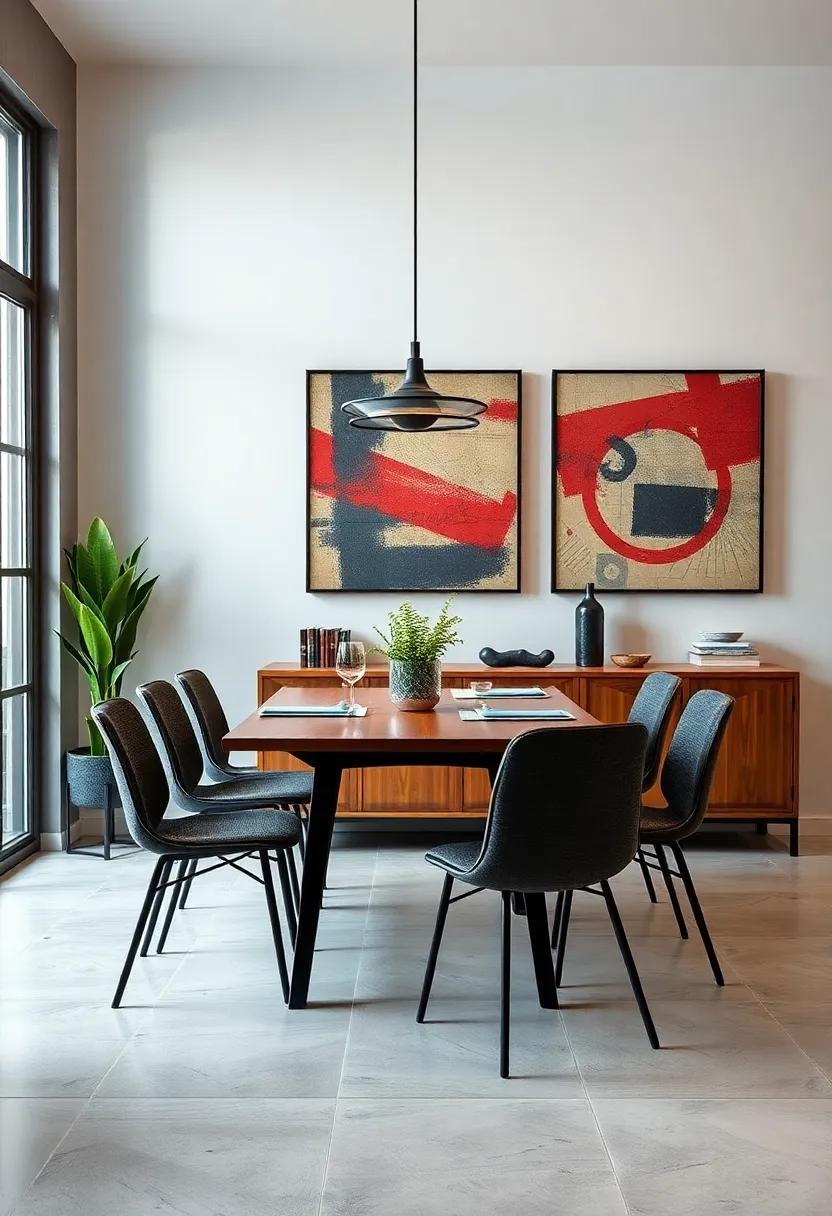 Adorn ⁣your dining room with eclectic⁢ wall art that mixes vintage prints and ​abstract industrial‌ designs for a captivating visual experience