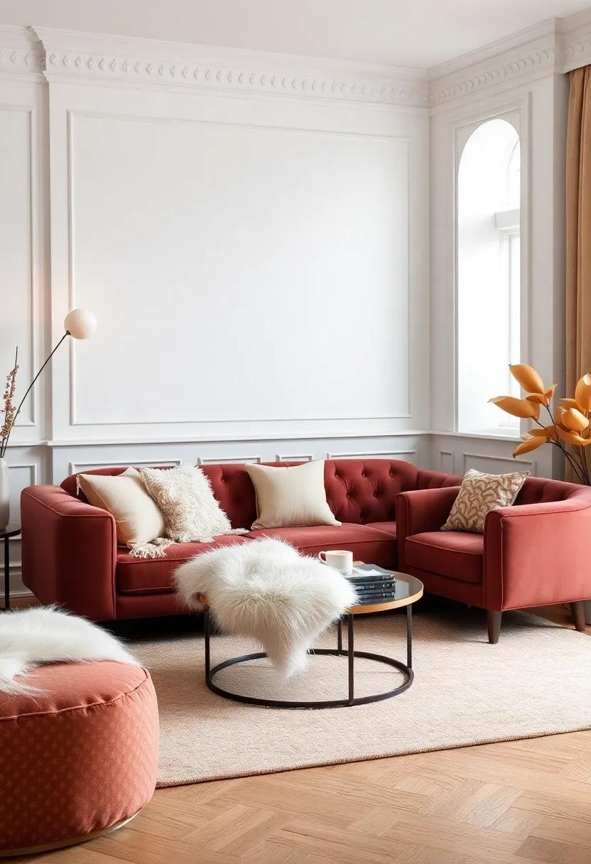 Layered Textures: Mix different fabrics and textures such as silk, faux fur, and cotton throws to create depth and warmth in your living room