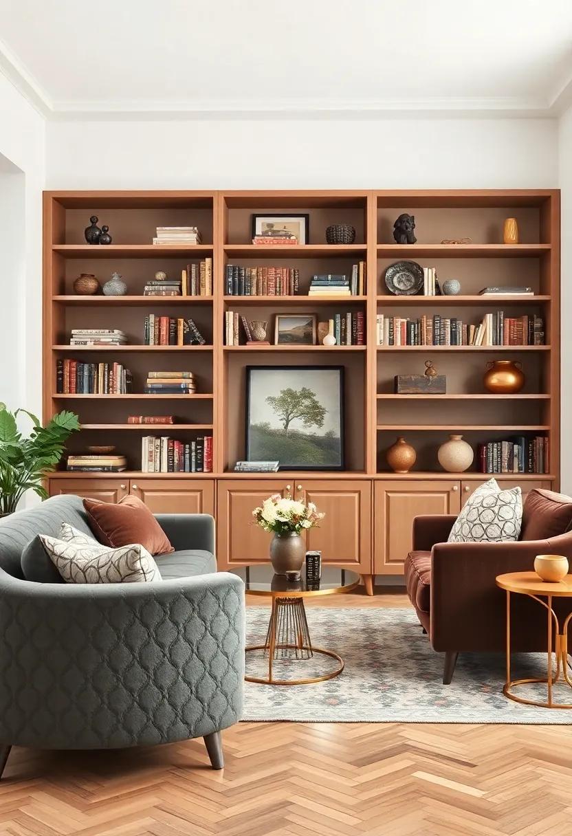 Curate a Bookshelf: Display an assortment of vintage books and decorative items on a stylish bookshelf, creating an inviting and intellectual vibe that complements your elegant design