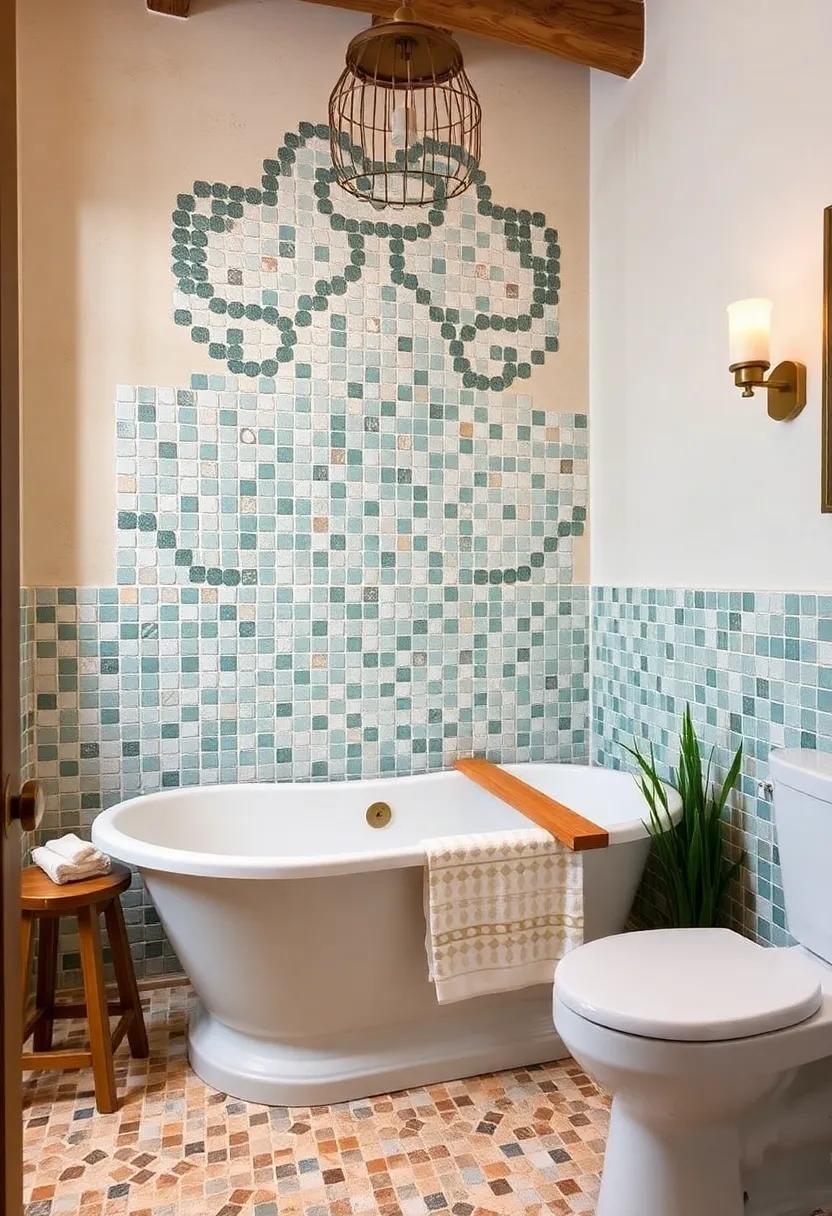 15) Bathing Nook: designate a cozy bathing nook with a freestanding ⁤tub surrounded by mosaic tiles for a relaxing retreat