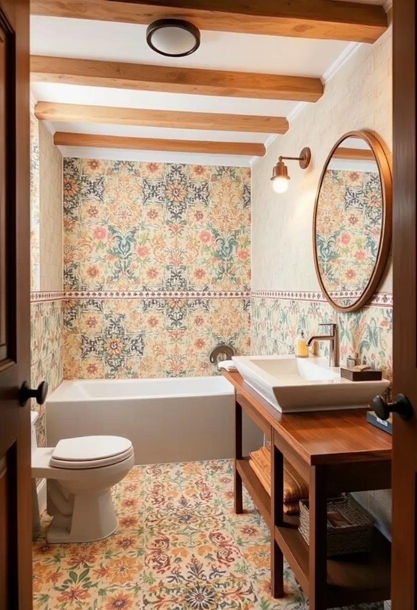 16) Colorful ⁣Patterns: Choose ⁤mosaic tiles with ‍vibrant patterns or floral motifs to inject personality into your rustic bathroom