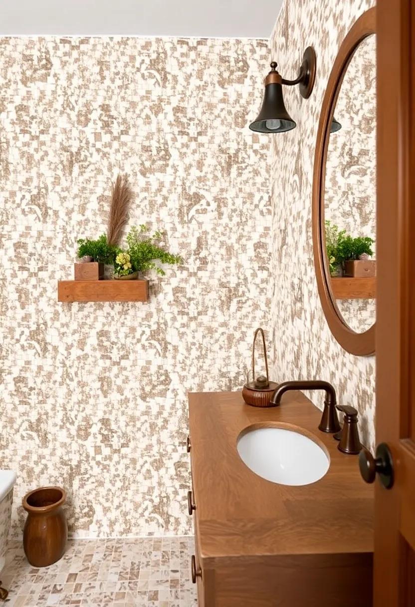 13) Wooden Accents in Fixtures: Opt for wooden faucets and sink fixtures to harmonize with the ⁢rustic‌ theme and contrast beautifully with​ mosaic tiles