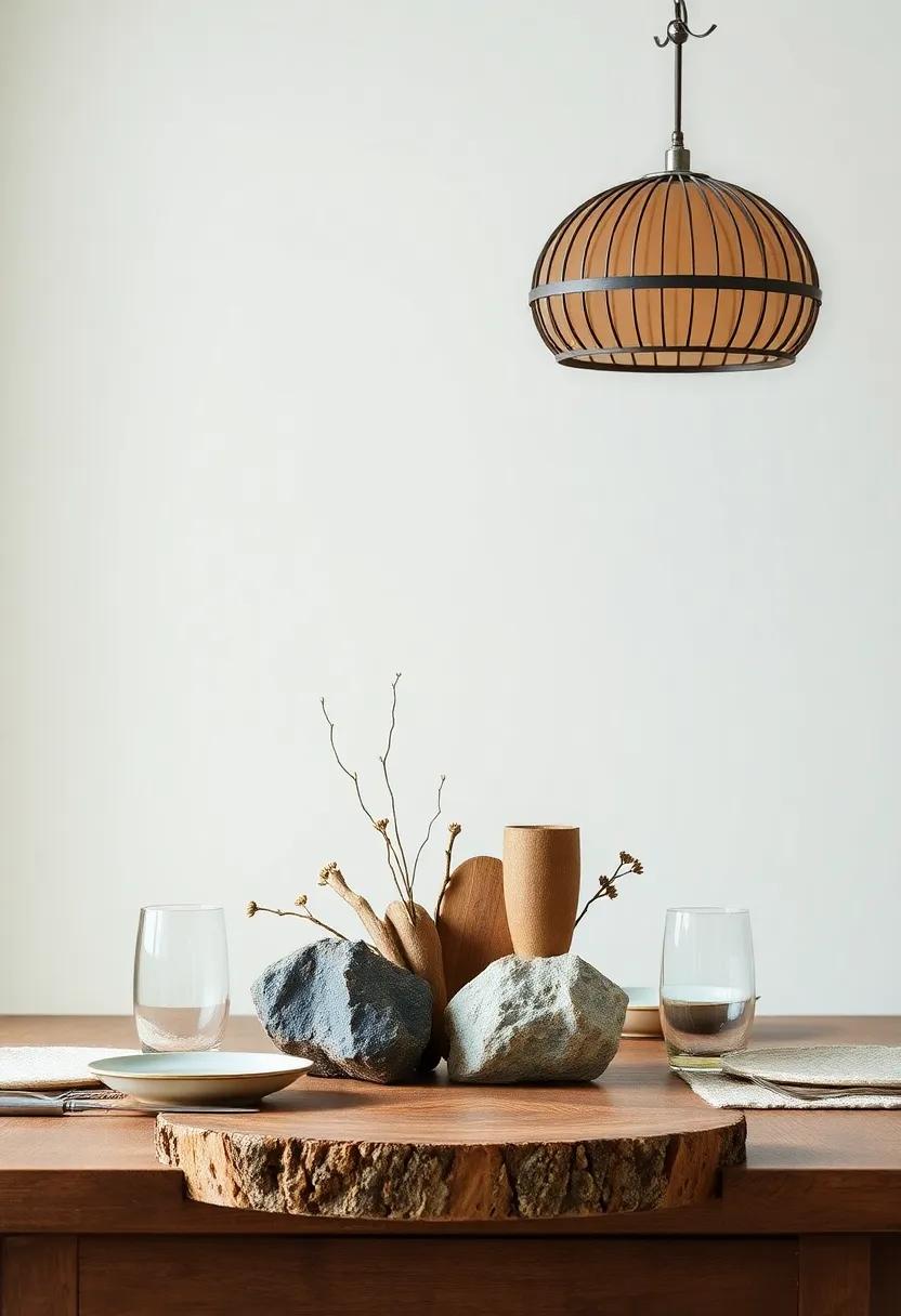Artful Arrangement: Set your dining table with artistic centerpieces crafted from natural materials‍ like wood and stone, ⁢creating focal​ points that invite storytelling