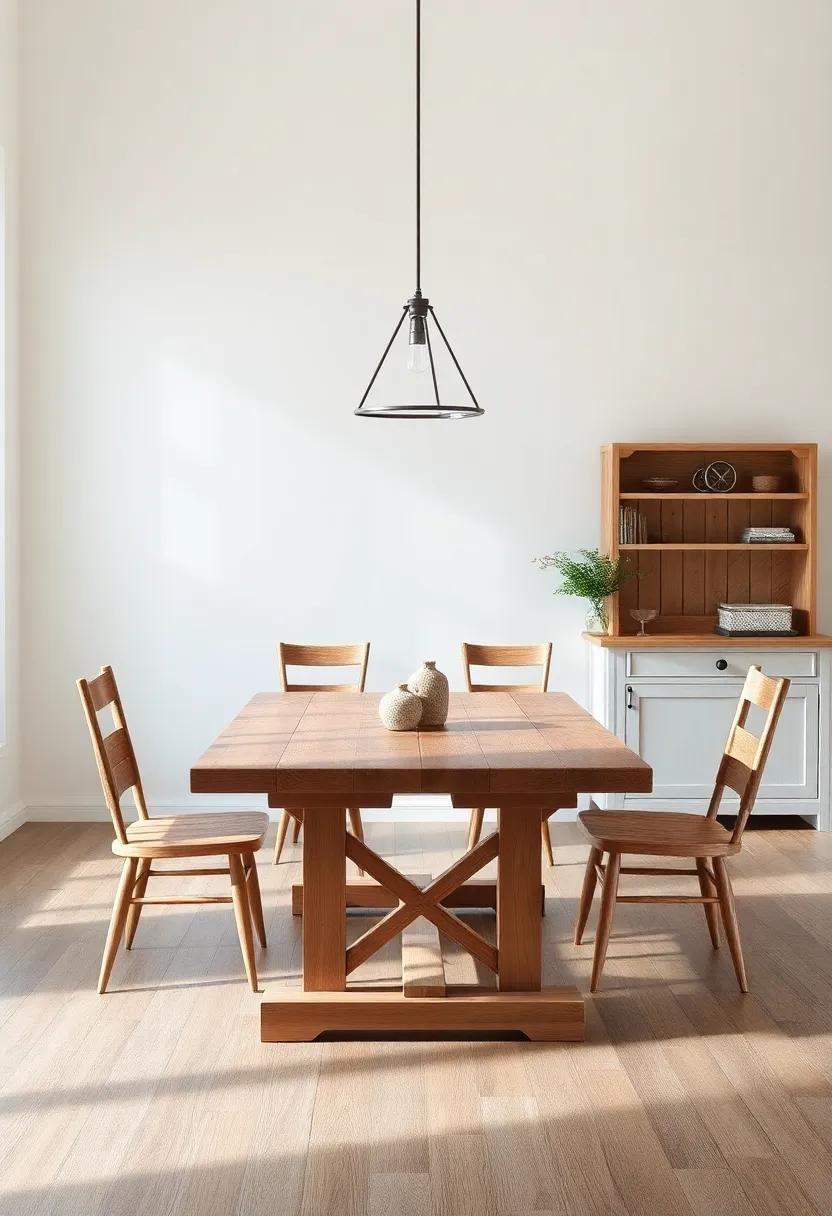 Farmhouse Flair: Embrace the rustic farmhouse‌ aesthetic with a long,​ sturdy table paired‍ with classic ladder-back chairs for a cozy dining experience