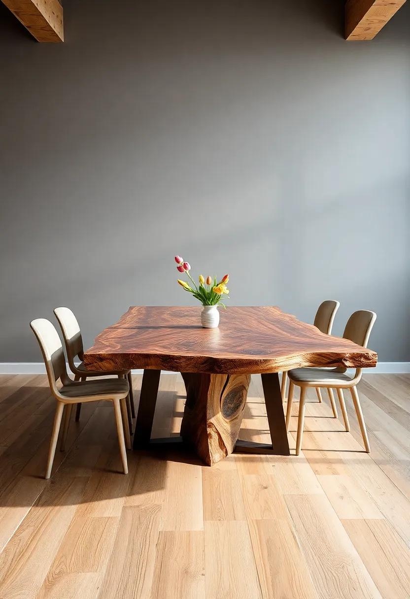 Live Edge Beauty: Highlight the natural beauty⁢ of live-edge wood tables that ⁢showcase unique grain ‌patterns and ‌organic shapes for an artistic touch