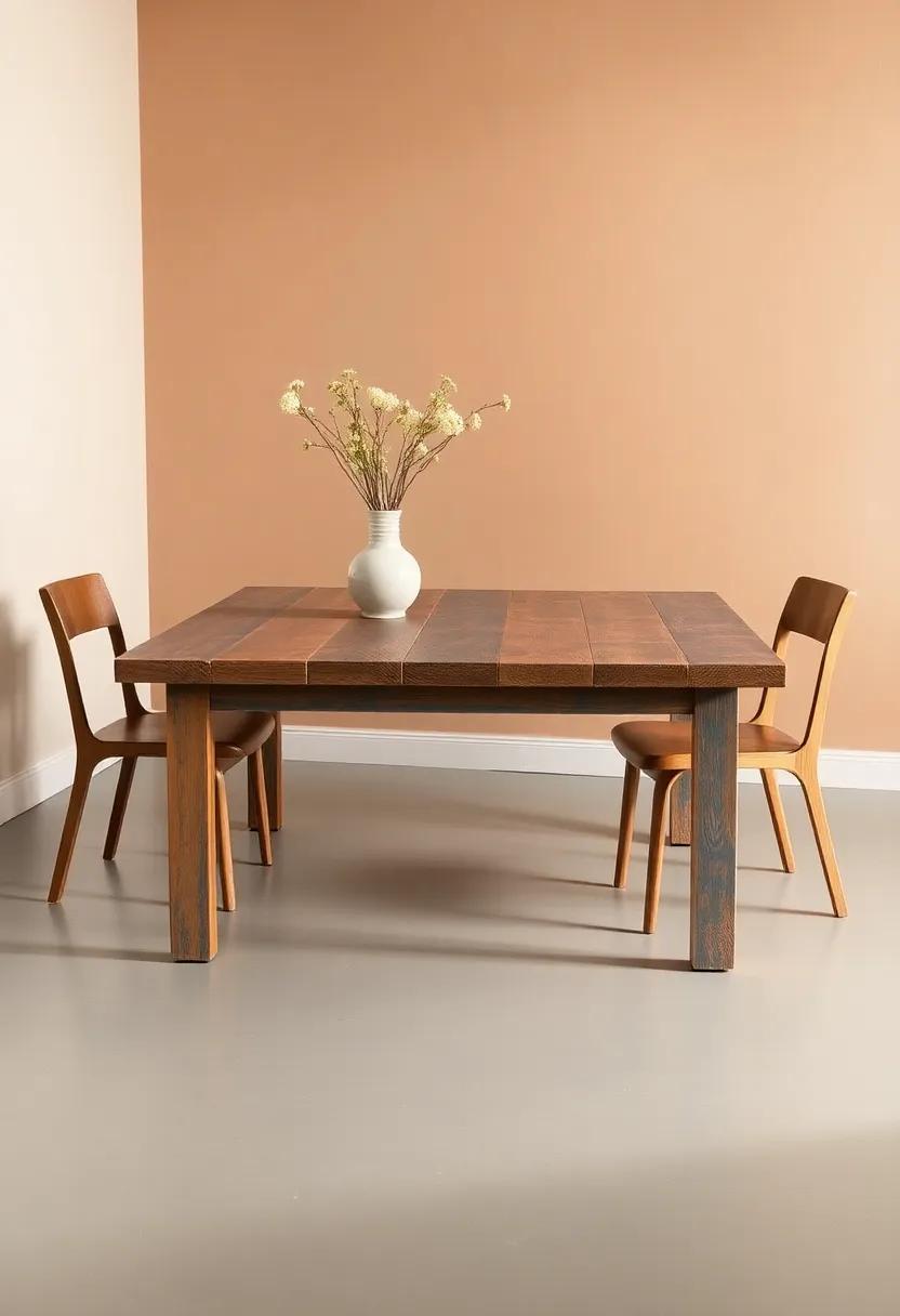 Table of ‌Many ⁣colors: Experiment ⁢with‌ painted rustic tables in earthy tones, making⁣ your dining area pop ⁤while ⁢keeping things grounded and inviting