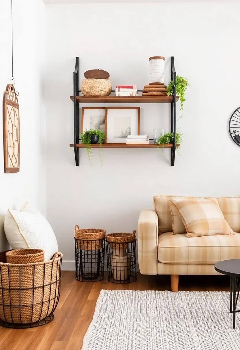 Wire Baskets: Utilize wire baskets to add texture and serve as functional décor while maintaining an open and airy feel