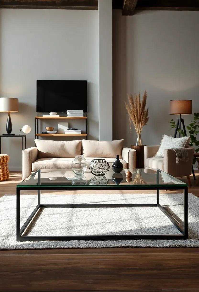Glass and Metal Coffee Tables: Look⁤ for⁢ unique designs that balance transparency with robustness, tying together the rustic-industrial blend