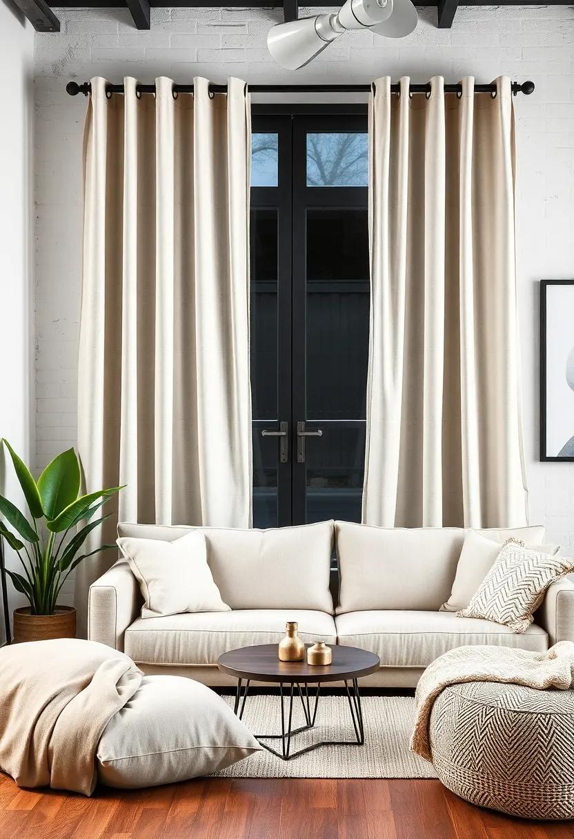 Industrial Style Curtains:⁢ Hang simple, raw linen or sheer curtains to soften the space without overwhelming the overall aesthetic