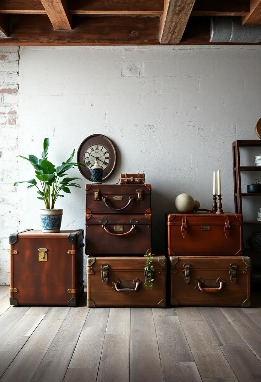 Vintage Suitcases and Trunks: Use these as decorative storage pieces that double as conversation starters and add nostalgic flair