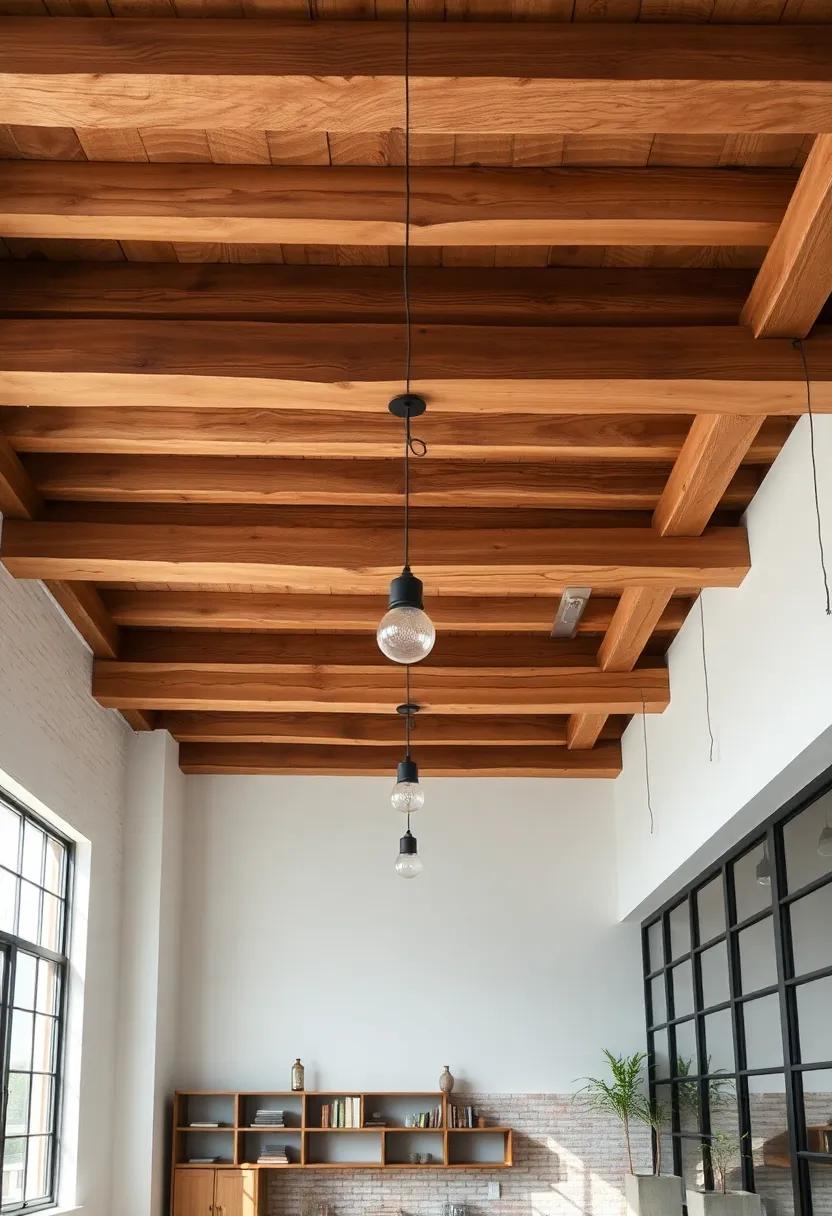 Chic Industrial Aesthetic: Step into a trendy loft where raw wooden beams intertwine with industrial elements, creating a captivating juxtaposition that redefines urban living