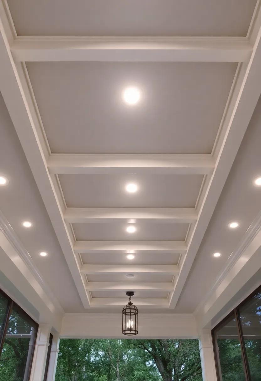 Embrace the​ elegance of a coffered ceiling ‍that frames ⁣recessed ⁢lighting,adding depth and sophistication to ⁣your screened porch