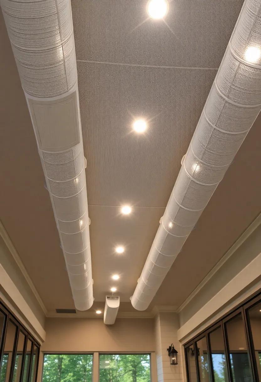 go for an industrial style with exposed ductwork, combining it with recessed lights for a raw yet stylish look​ that stands out
