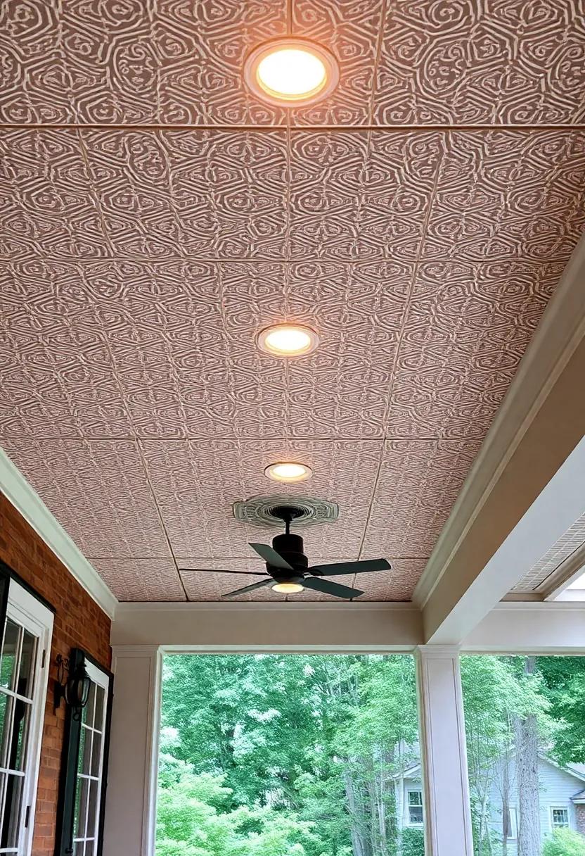 Explore retro vibes with a patterned ceiling tile look, highlighted by recessed fixtures to evoke nostalgia while staying⁣ stylish