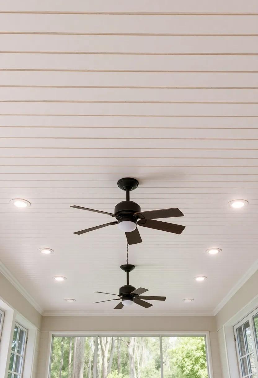 Discover the charm of a beadboard ⁢ceiling, where subtle ‍recessed lighting enhances the texture and offers a ⁤nautical vibe​ to your screened porch