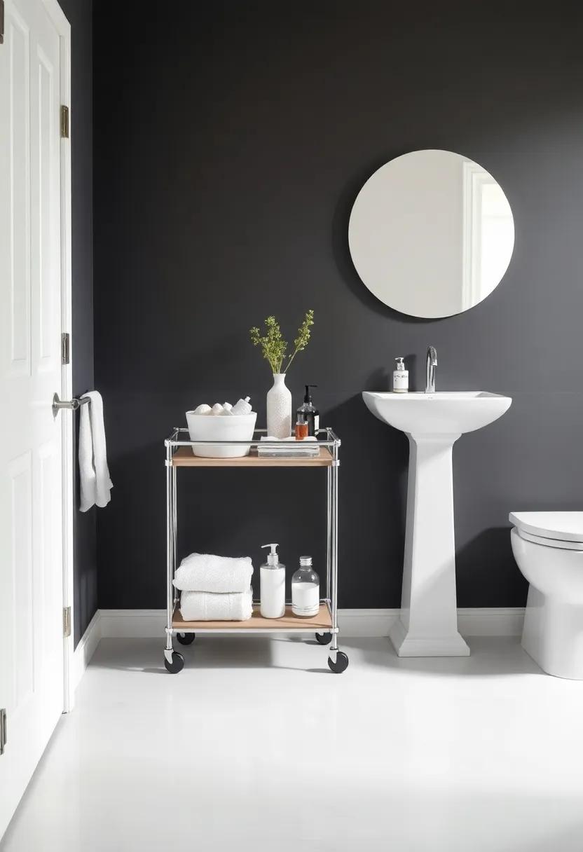 Rolling Carts: Use ‍a slim ⁢rolling cart for flexible‌ storage options that can be ⁤moved anywhere in the bathroom