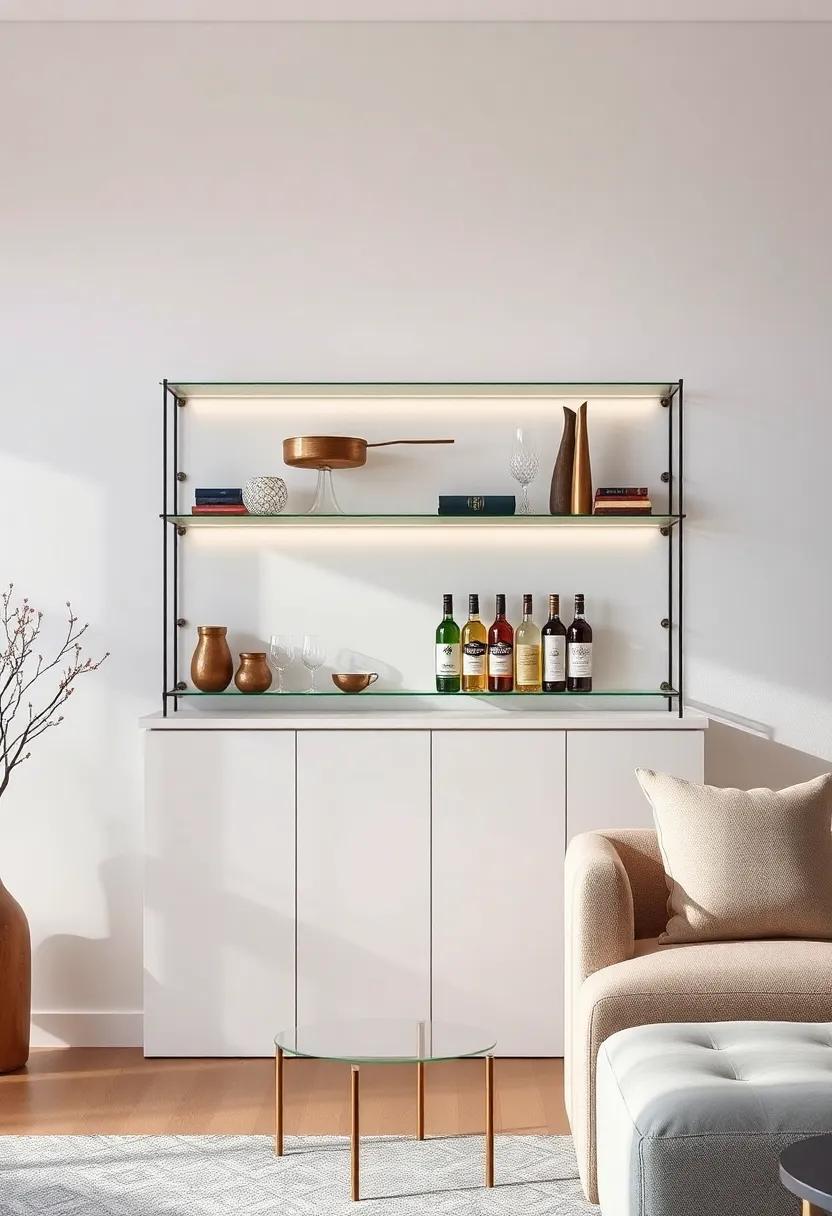 Elevate Your Living Room ⁤with ⁤a Stylish Small Bar Featuring Elegant Glass Shelves