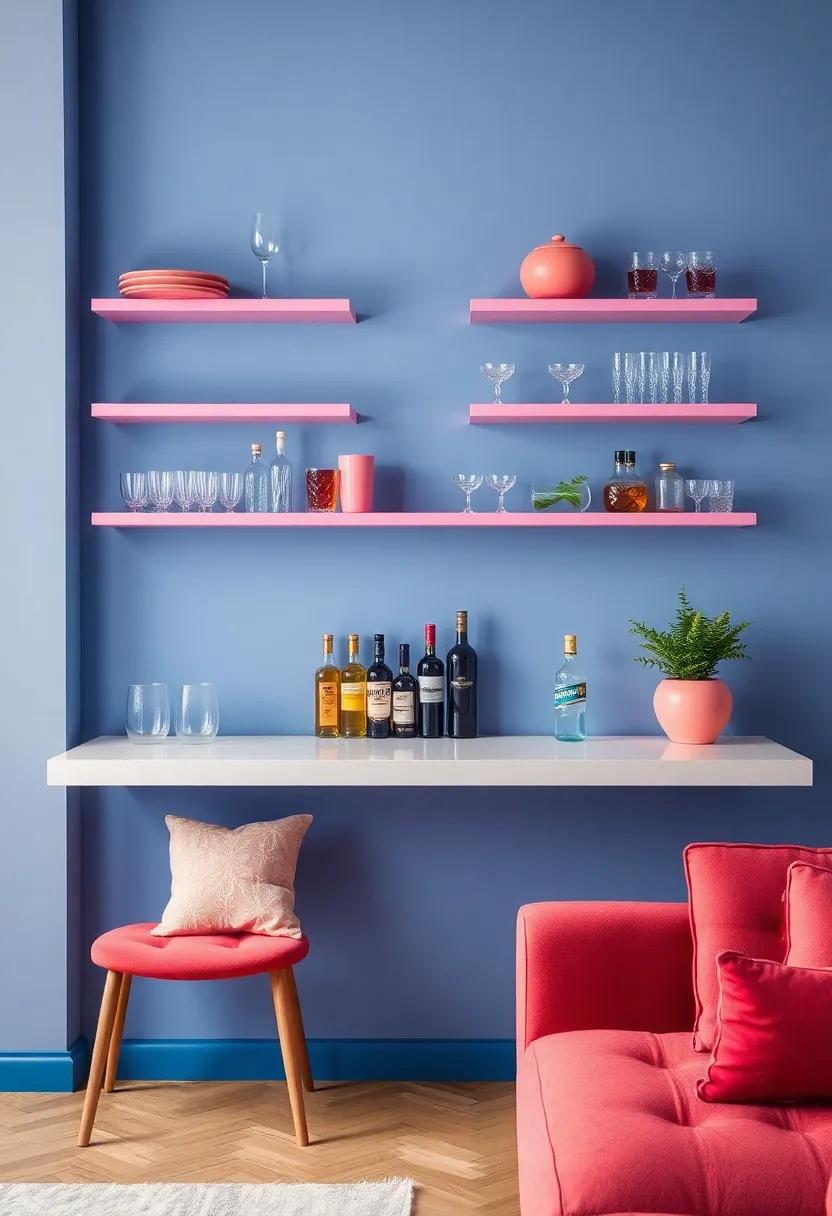 Select a Bold Color Palette: Choose vibrant shelf colors or stylish barware in bold hues to make a statement and infuse energy into your small living room