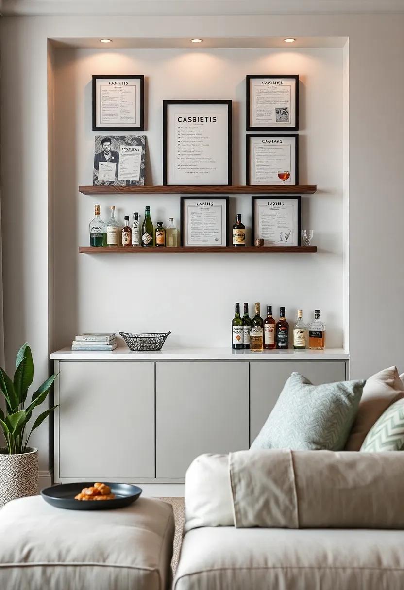 Display Drink Recipes: Frame chic cocktail recipes and hang them on the wall near your bar shelves, blending art and function in a delightful way